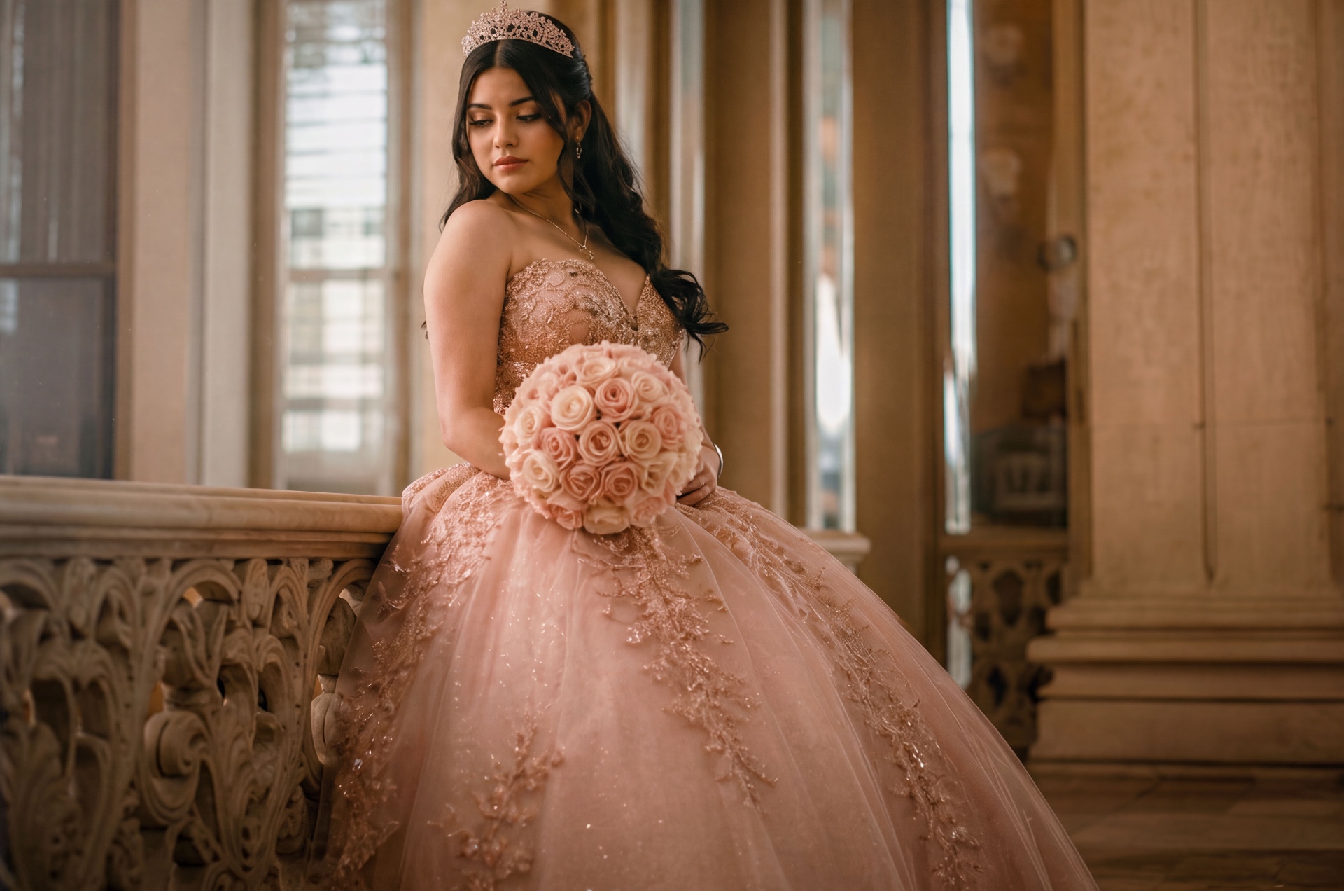 Quinceañera in pink gown