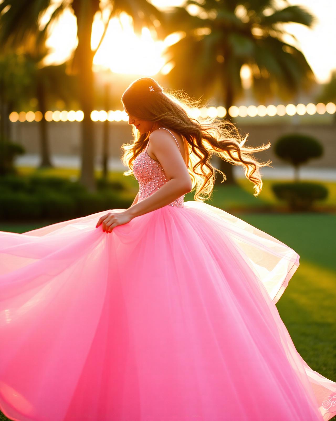 Quinceañera twirl golden hour