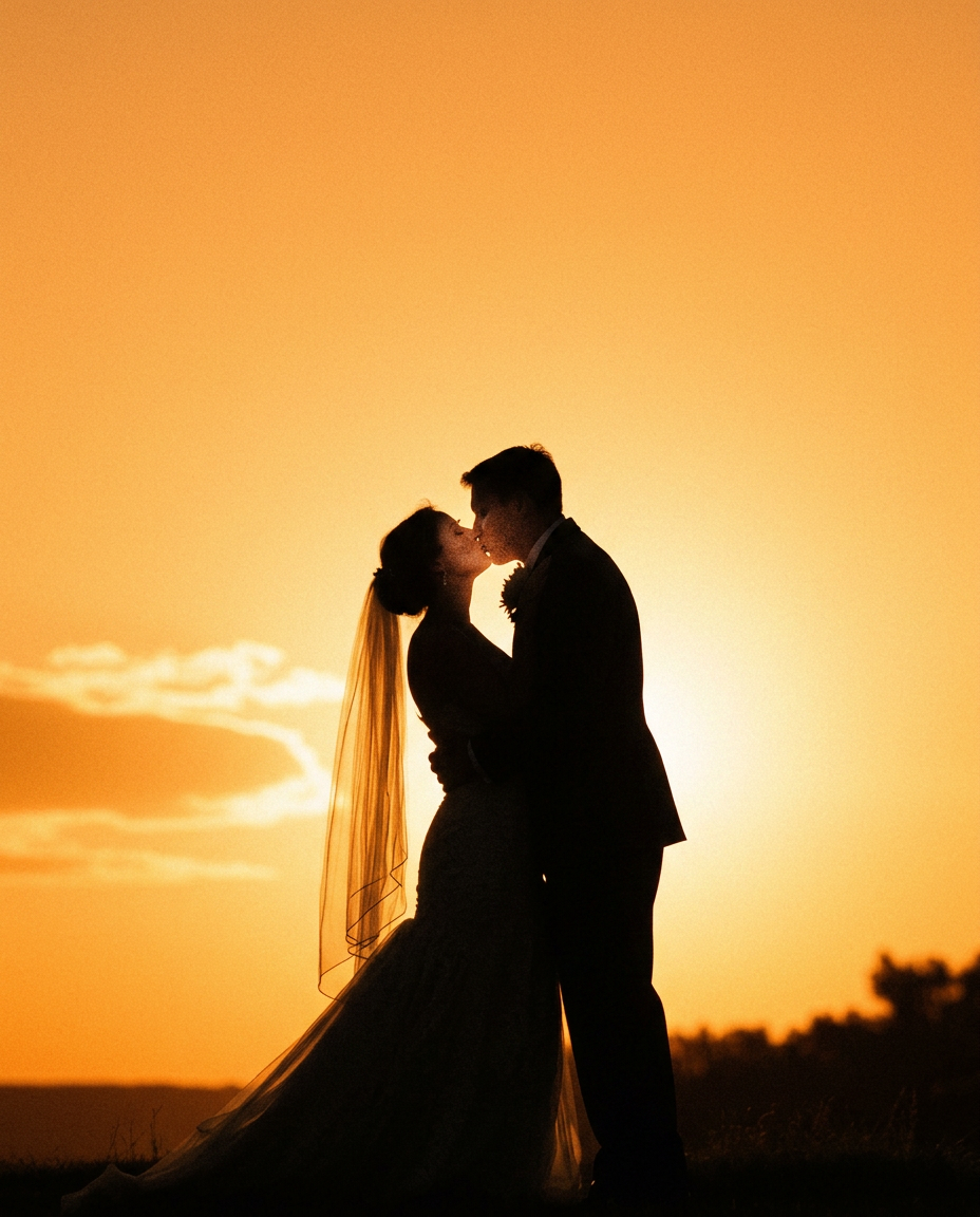 Sunset wedding silhouette