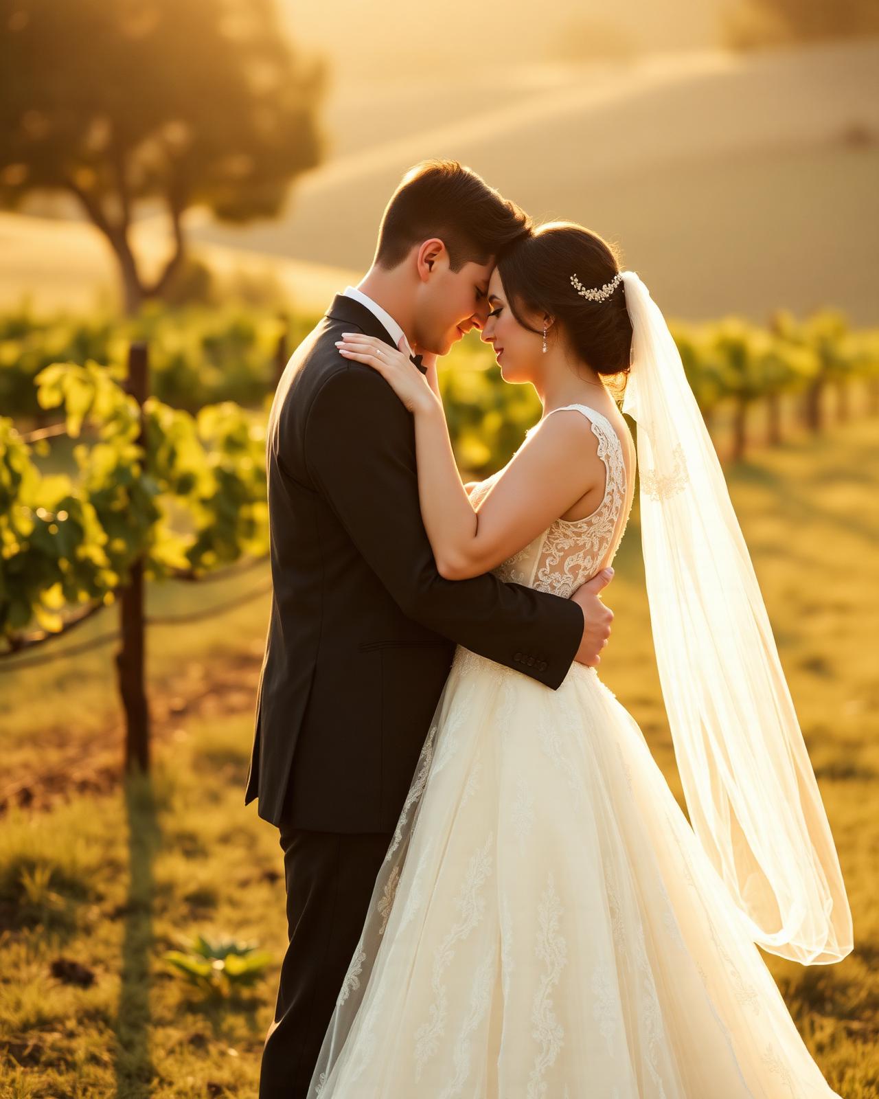 Wedding couple at golden hour
